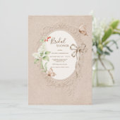 Witte Sering Lint Vintage Bruiloftsborrel Kaart (Staand voorkant)