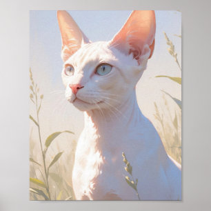 Witte Sfinx Kat en Bloemen Poster