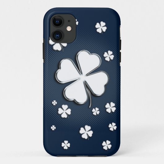 Witte shamrocken op blauwe achtergrond Case-Mate iPhone case (Achterkant)