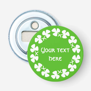 Witte Shamrockrand Tekst toevoegen Button Flesopener