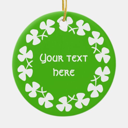 Witte Shamrockrand Tekst toevoegen Keramisch Ornament (Voorkant)