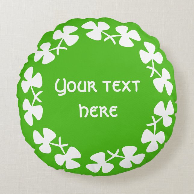 Witte Shamrockrand Tekst toevoegen Rond Kussen (Voorkant)
