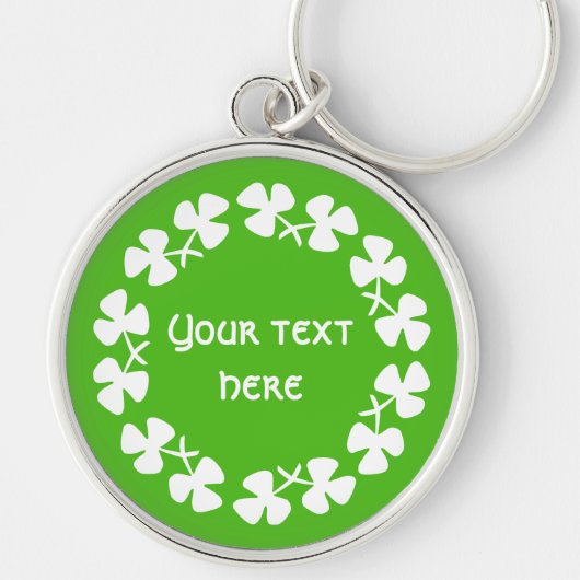 Witte Shamrockrand Tekst toevoegen Sleutelhanger (Voorkant)