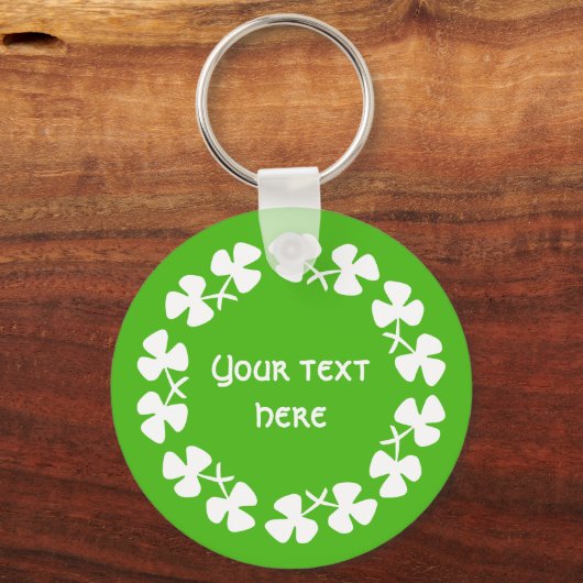 Witte Shamrockrand Tekst toevoegen Sleutelhanger (Voorkant)