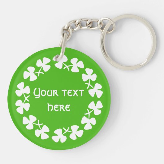 Witte Shamrockrand Tekst toevoegen Sleutelhanger (Achterkant)