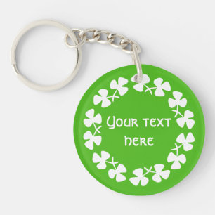 Witte Shamrockrand Tekst toevoegen Sleutelhanger