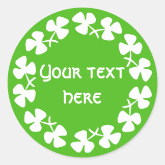 Witte Shamrocks Rand Voeg Tekst Toe Ronde Sticker