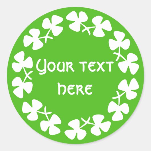 Witte Shamrocks Rand Voeg Tekst Toe Ronde Sticker (Voorkant)