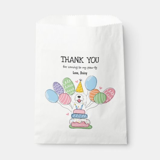 Witte Sheepadoodle Verjaardagsfeestje Bedankzakje (Voorkant)