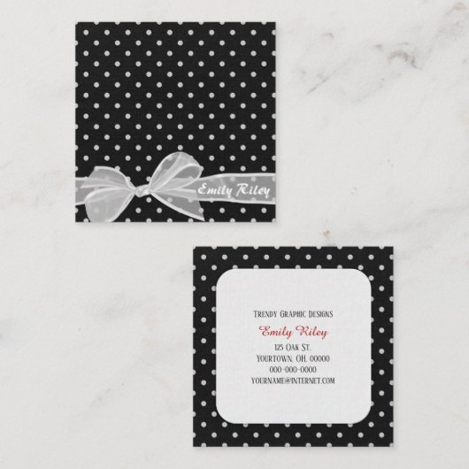Witte Sheer boog op polka dot patroon Vierkante Visitekaartje (Voorkant / Achterkant)