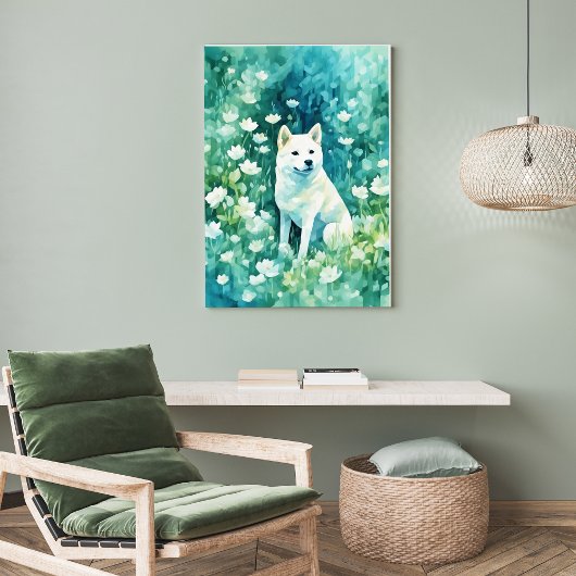 Witte Shiba in groene A-1 Poster