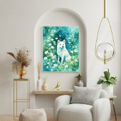 Witte Shiba in groene A-1 Poster