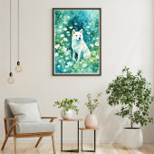 Witte Shiba in groene A-1 Poster