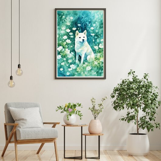 Witte Shiba in groene A-1 Poster