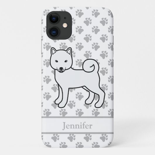 Witte Shiba Inu Schattige Cartoon Hond & Naam Case-Mate iPhone Case (Achterkant)