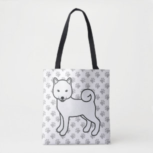 Witte Shiba Inu Schattige Cartoon Hond & Pootjes Tote Bag