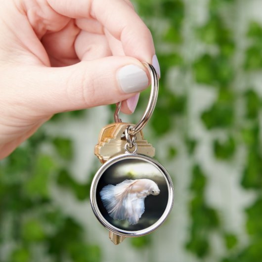 Witte siamese gevechtsvis sleutelhanger (Hand)