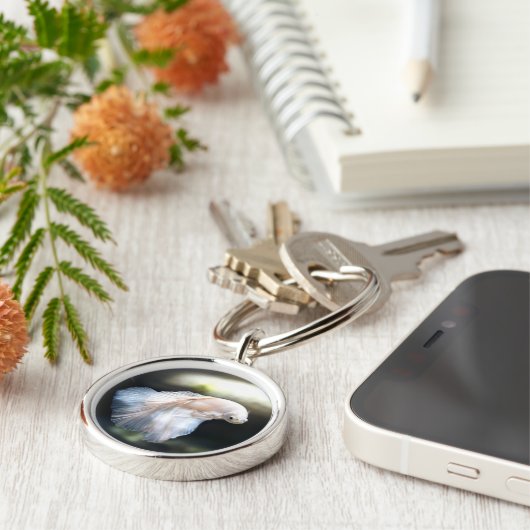 Witte siamese gevechtsvis sleutelhanger (Zijkant)