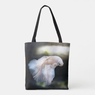Witte siamese gevechtsvis tote bag