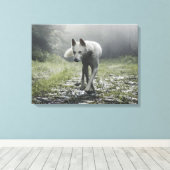 Witte Siberische Husky Canvas Afdruk (Insitu (Houten vloer))