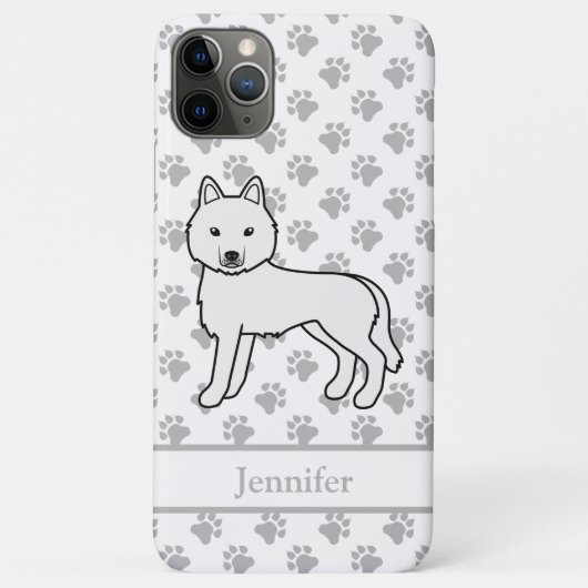 Witte Siberische Husky Cartoon Hond & Naam Case-Mate iPhone Case (Achterkant)