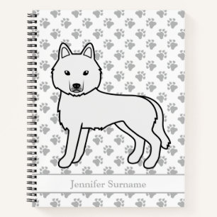 Witte Siberische Husky Cartoon Hond & Tekst Notitieboek