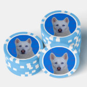 Witte Siberische Husky Clay Poker Chips, Blauwe St Pokerchips (Opstapeling)