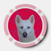 Witte Siberische Husky Clay Poker Chips, roze stre Chips (Achterkant)