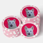 Witte Siberische Husky Clay Poker Chips, roze stre Chips (Opstapeling)