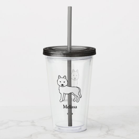 Witte Siberische Husky Hond & Aangepaste Naam Acryl Drinkbeker (Voorkant)