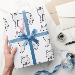 Witte Siberische Husky Mopshond Patroon Cadeaupapier
