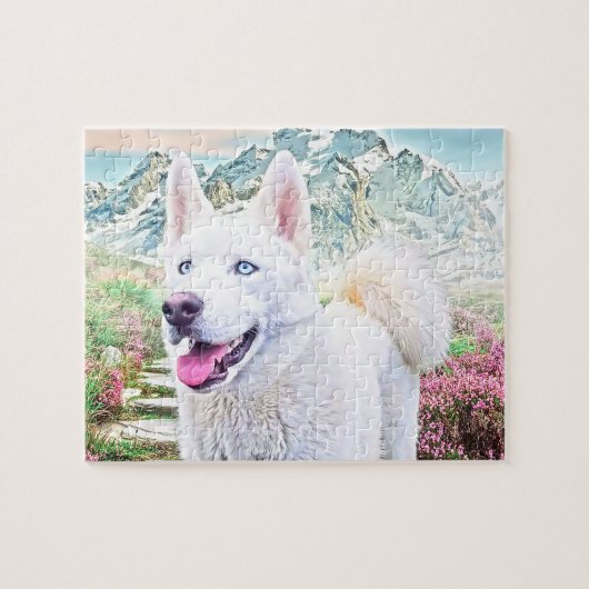 Witte siberische husky puzzel (Horizontaal)