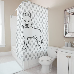 Witte Siberische Husky Schattige Cartoon Hond Douchegordijn