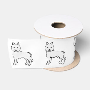 Witte Siberische Husky Schattige Cartoon Hond Satijnen Lint