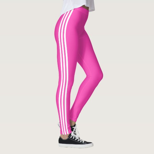 Witte Side Stripe Roze Leggings Aangepast uw kleur (Rechts)