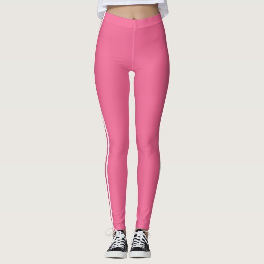 Witte Side Stripe Roze Leggings met aangepaste kle (Voorkant)