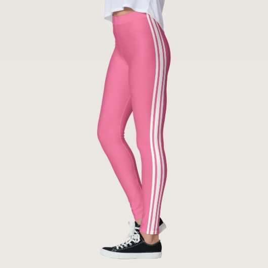 Witte Side Stripe Roze Leggings met aangepaste kle (Links)