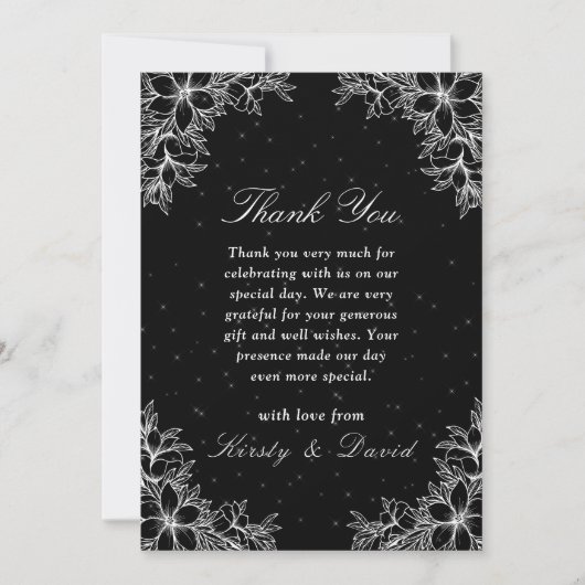 Witte Sierlijke Bruiloft Bloemen Bedankkaart (Voorkant)