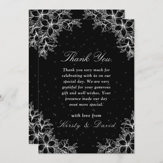 Witte Sierlijke Bruiloft Bloemen Bedankkaart (Voorkant / Achterkant)
