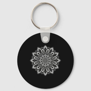 Witte Sierlijke Lotus Bloem Yoga Mandala _1 Sleutelhanger