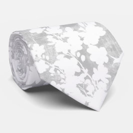 witte silhouet bloesems en kolibrie op grijs stropdas