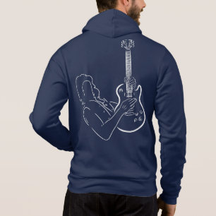 Witte silhouet van een gitarist met gitaar hoodie