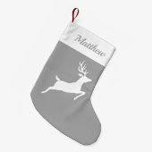 Witte Silhouet van Rendier op Grijs met Aangepaste Kleine Kerstsok (Voorkant (Hangend))