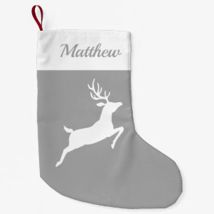Witte Silhouet van Rendier op Grijs met Aangepaste Kleine Kerstsok