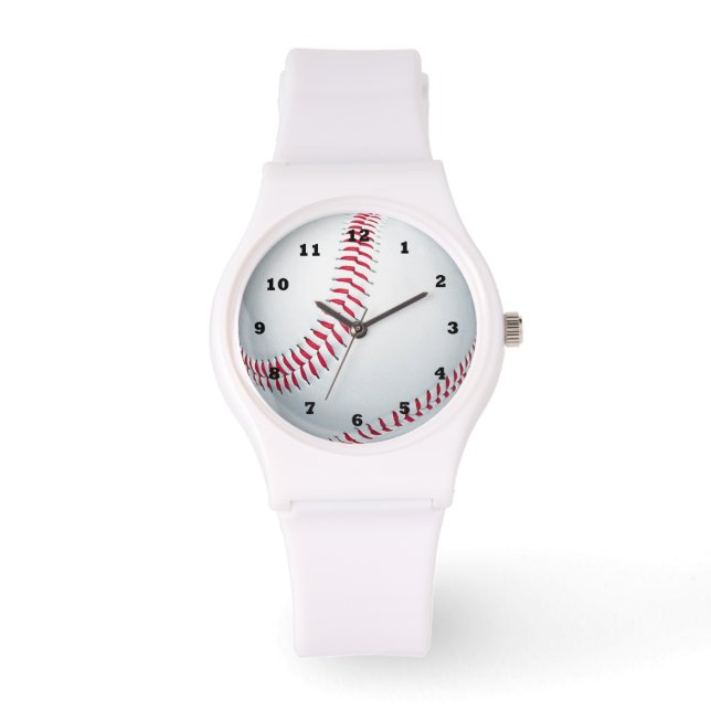 Witte siliconenstroper voor honkbalsport horloge (Voorkant)
