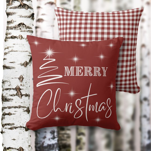 Witte Simplistische Vrolijke Kerstboom Kussen (Creator heeft geüpload)