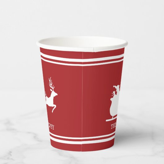 Witte sintersmaaktekst op rood papieren bekers (Rechts)