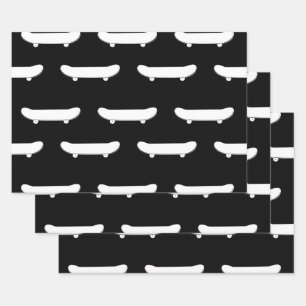 Witte Skateboard Monochromatische Zwarte Skater Ur Inpakpapier Vel