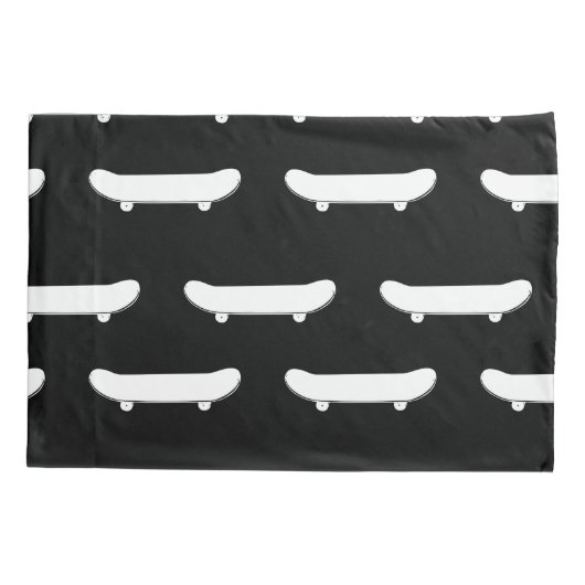 Witte Skateboard Monochromatische Zwarte Skater Ur Kussensloop (Achterkant)