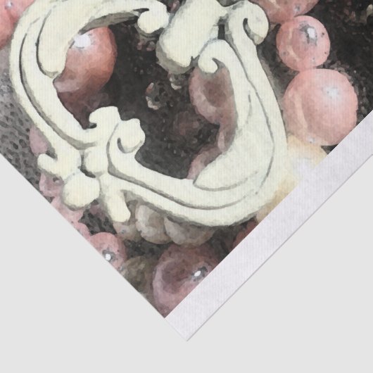 witte skelet over roze parels tissuepapier (Detail)